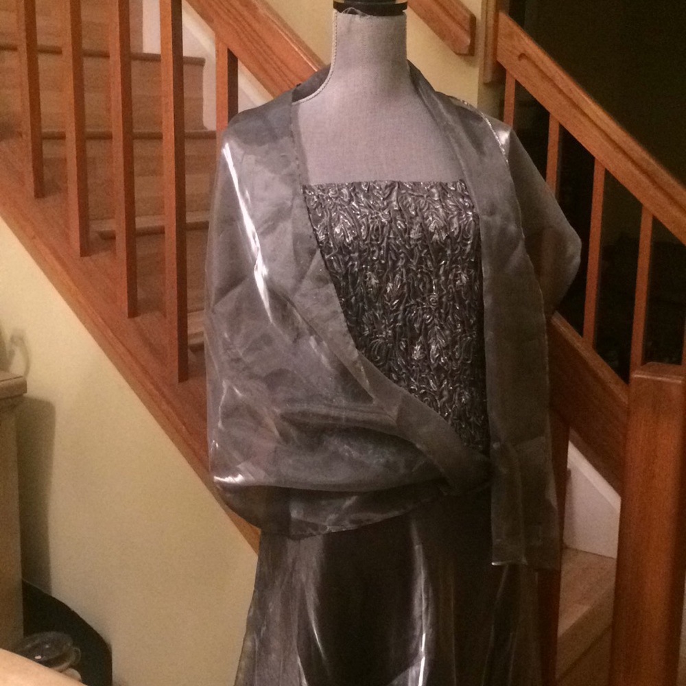 CAPARI dress , new , grey, silver , maxi